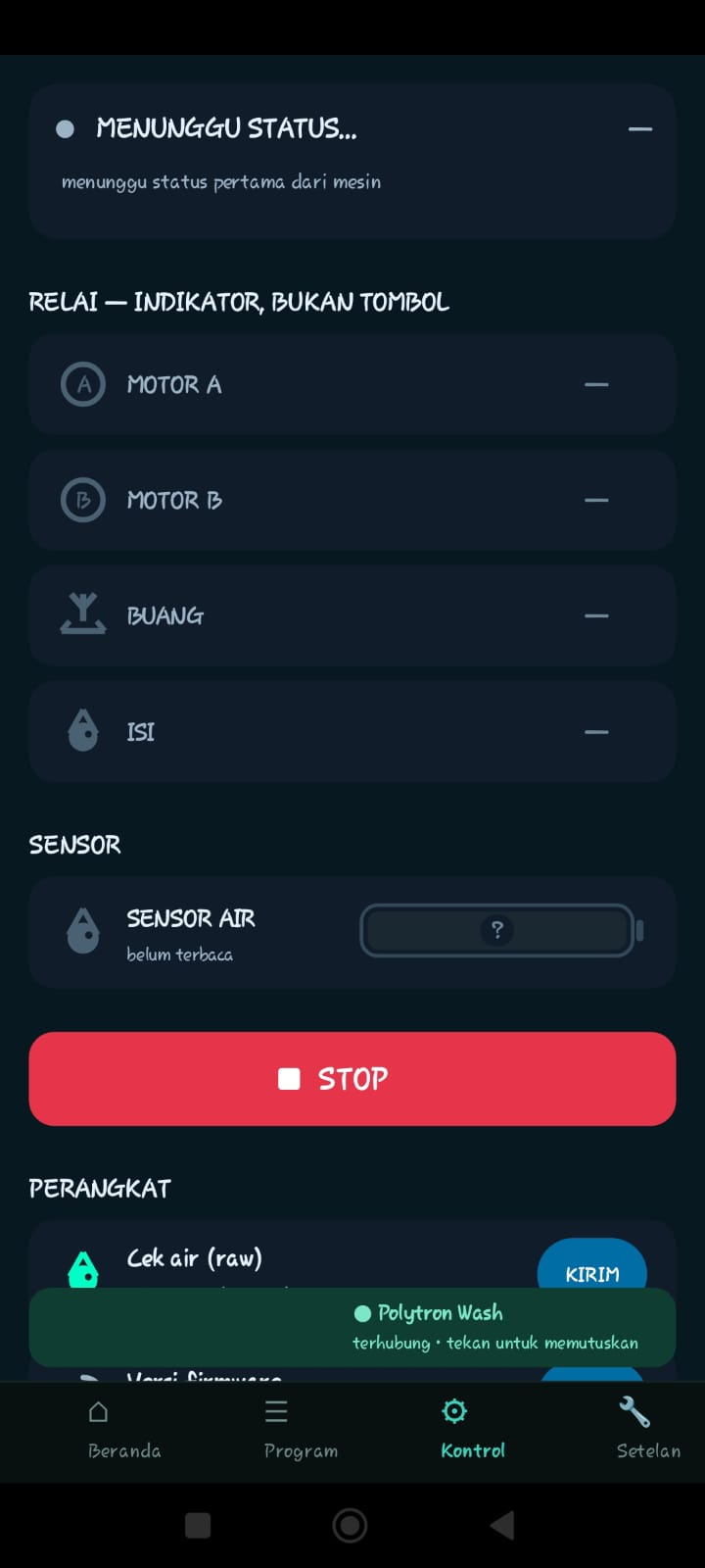 Polytron Wash Controls Tab