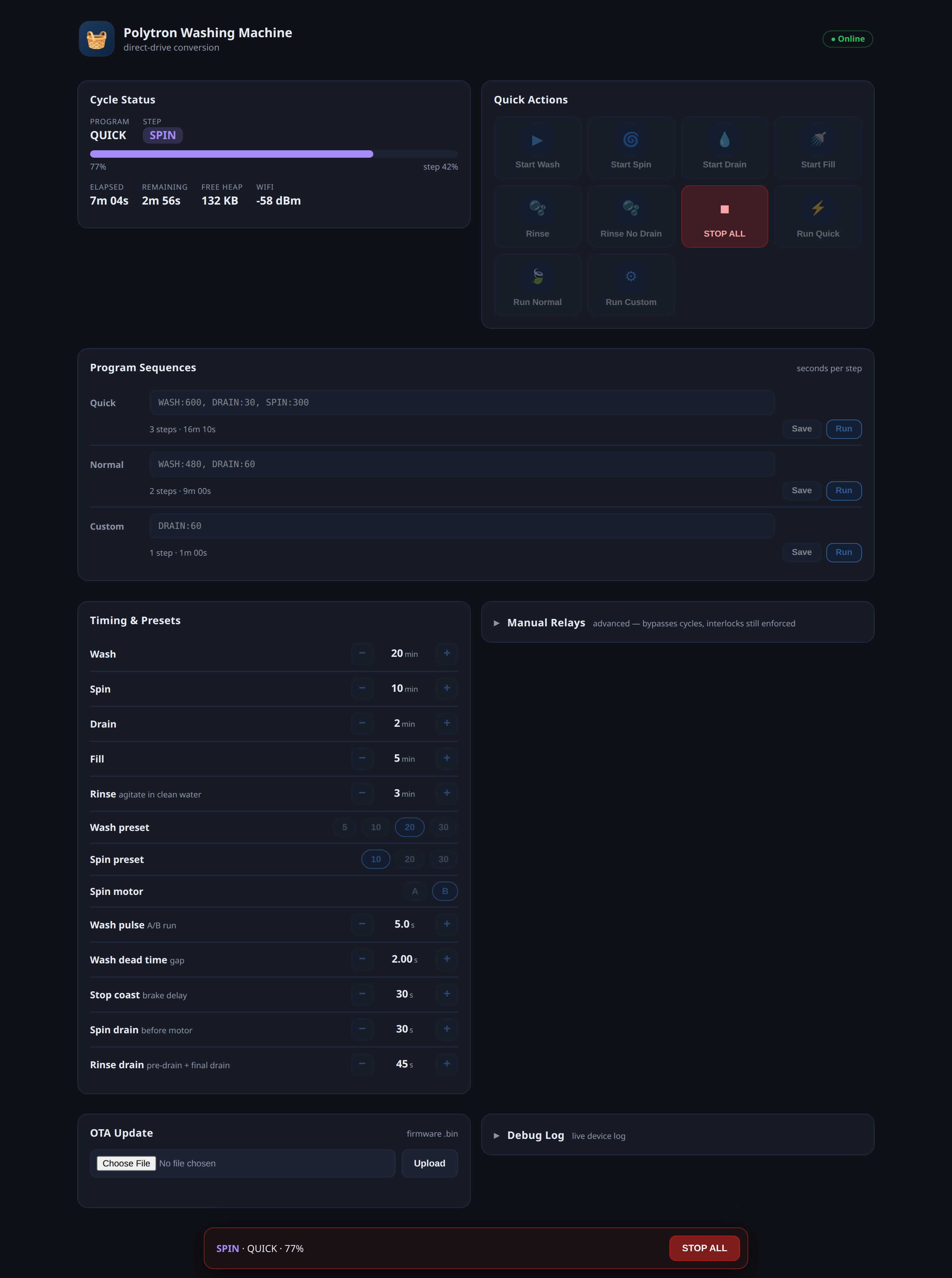 Polytron Wash Home Assistant and Web Dashboard